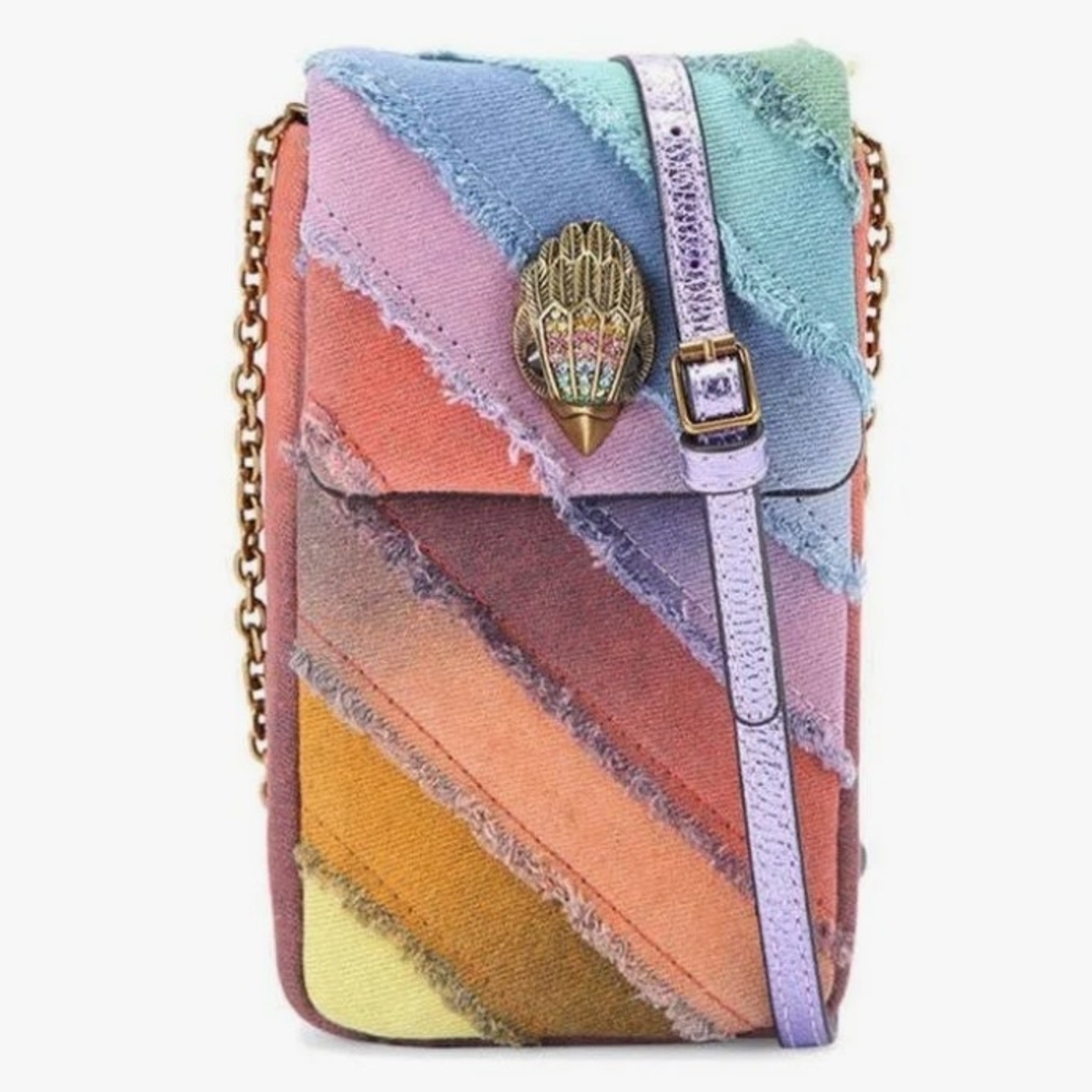 Red and Pink Crossbody phone  Bag with Gold Chain and Flap Closure